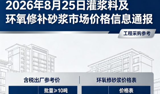 芙蓉2026年8月25日灌浆料及环氧修补砂浆市场价格信息通报